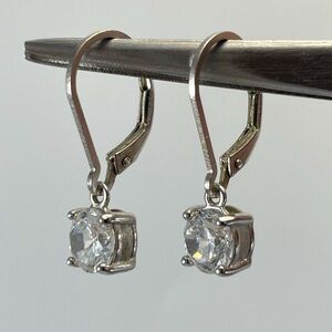925 Sterling Silver Round Cut Cubic Zirconia Dangle Drop Back Hoop Earrings